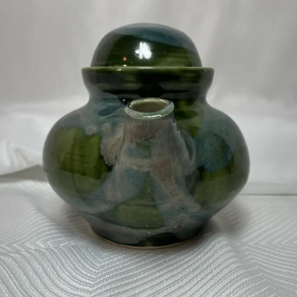 Handmade Ceramic Teapot Domed Lid Blue Green Glaze 6